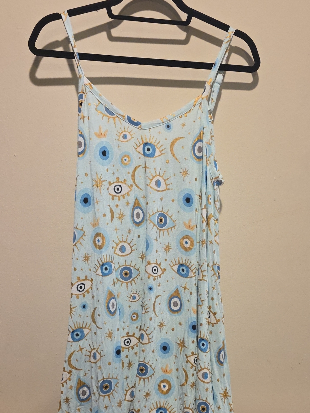 Posh Peanut Etheral Fiona Evil Eye Light Blue Eye Print Slip Dress One Size RARE